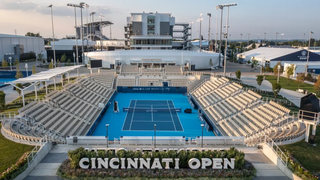 aerial view of empty tennis stadium