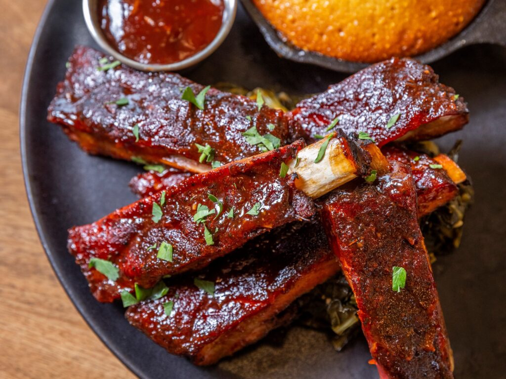 up close view of a plate of ribs
