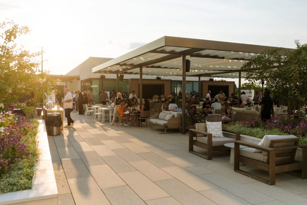 People gathering on open air terrace